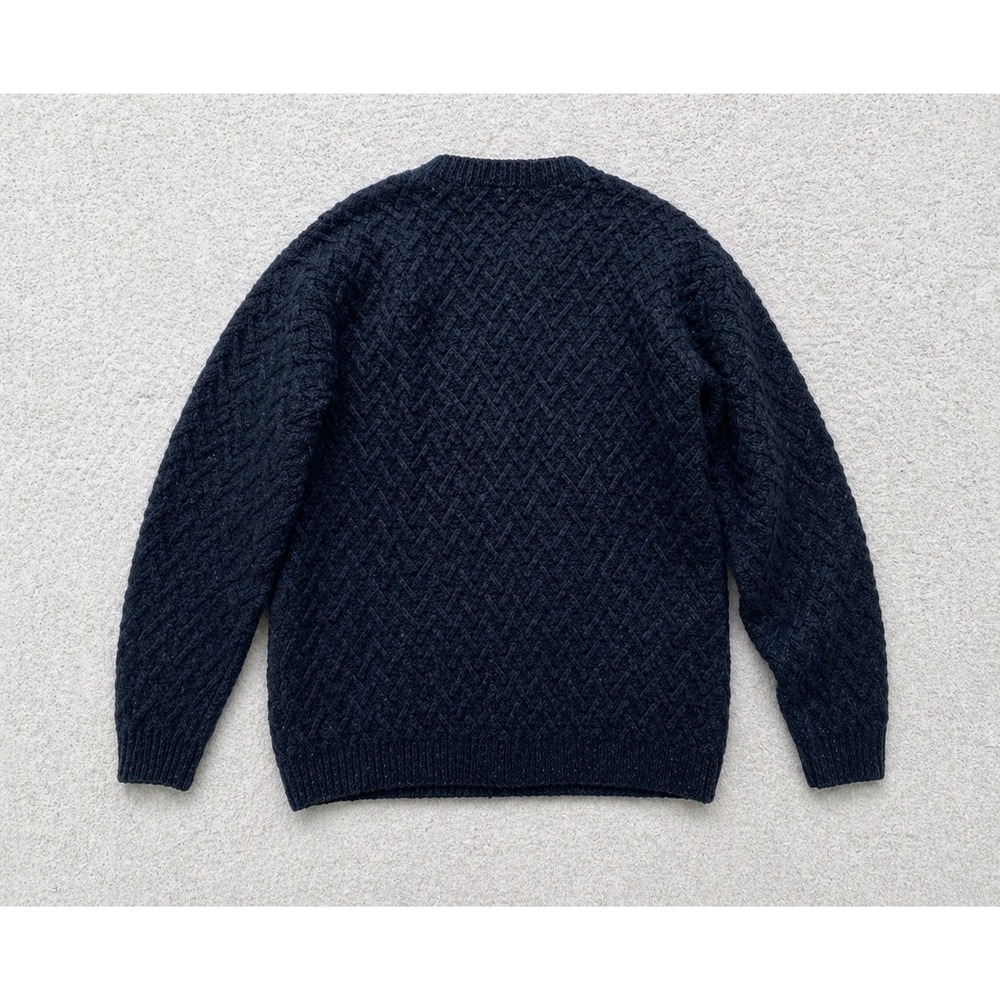 J Crew Wool Hand Knit Chunky Cable Knit Crew Neck Sweater Men's Size S Nav - Picture 2 of 8